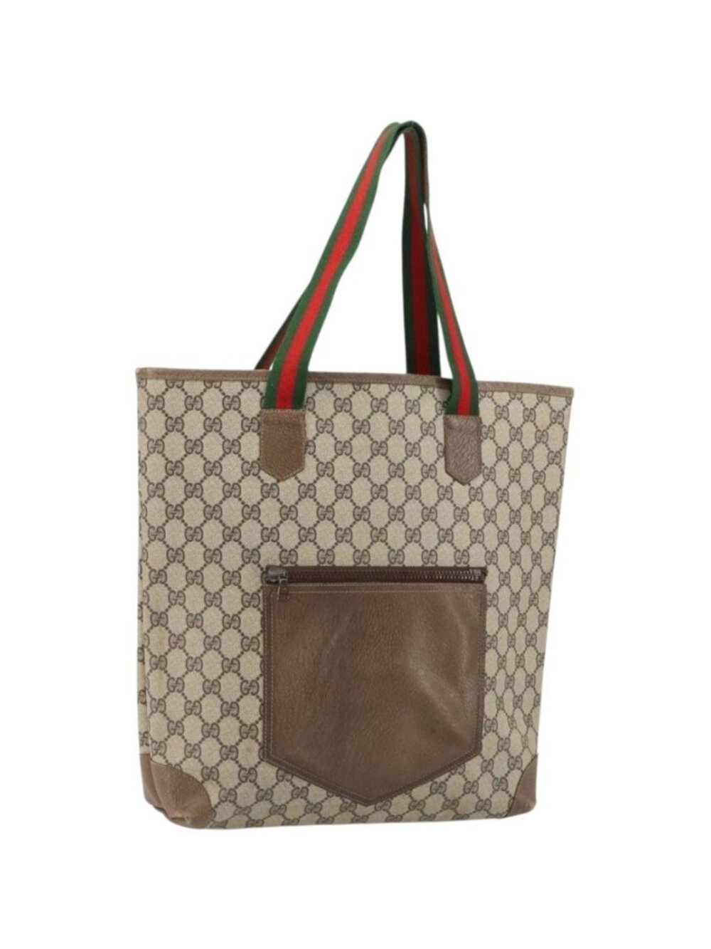GUCCI GG Supreme Web Sherry Line Tote Bag PVC Beige Red